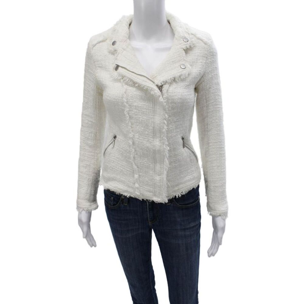 Carolina Belle Womens Biker Jacket White Cotton Long Sleeve Zip Size XS